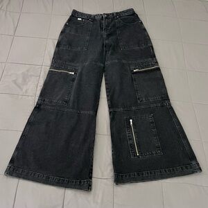 The Ragged Priest Wide Leg Baggy Zipper Cargo Jeans